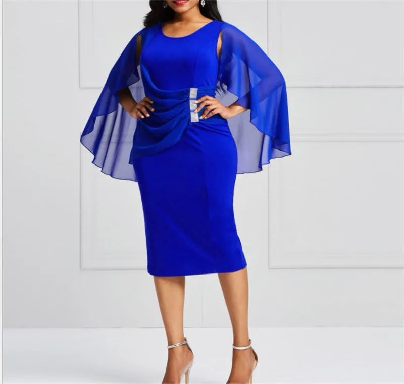 Melinda U Neck Short Sleeve Floating Shawl Chiffon Dress