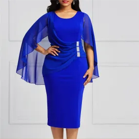Melinda U Neck Short Sleeve Floating Shawl Chiffon Dress