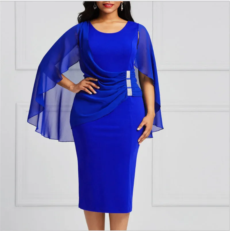 Melinda U Neck Short Sleeve Floating Shawl Chiffon Dress