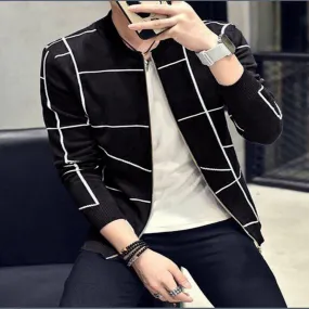 Men's Casual Blazer Slim Plaid Single Trench Coat