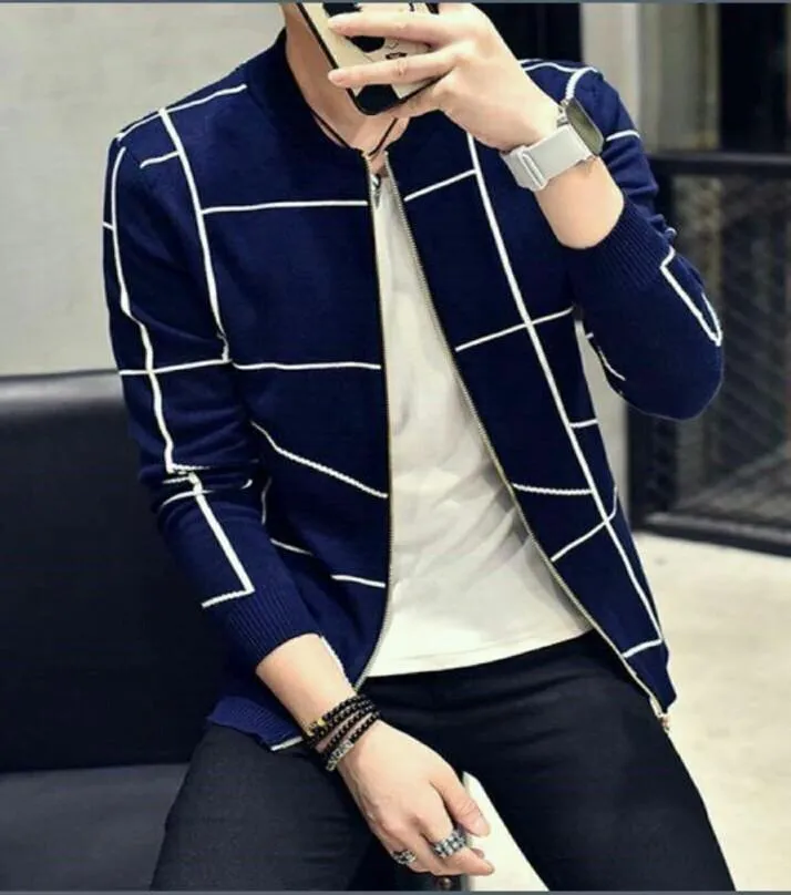 Men's Casual Blazer Slim Plaid Single Trench Coat