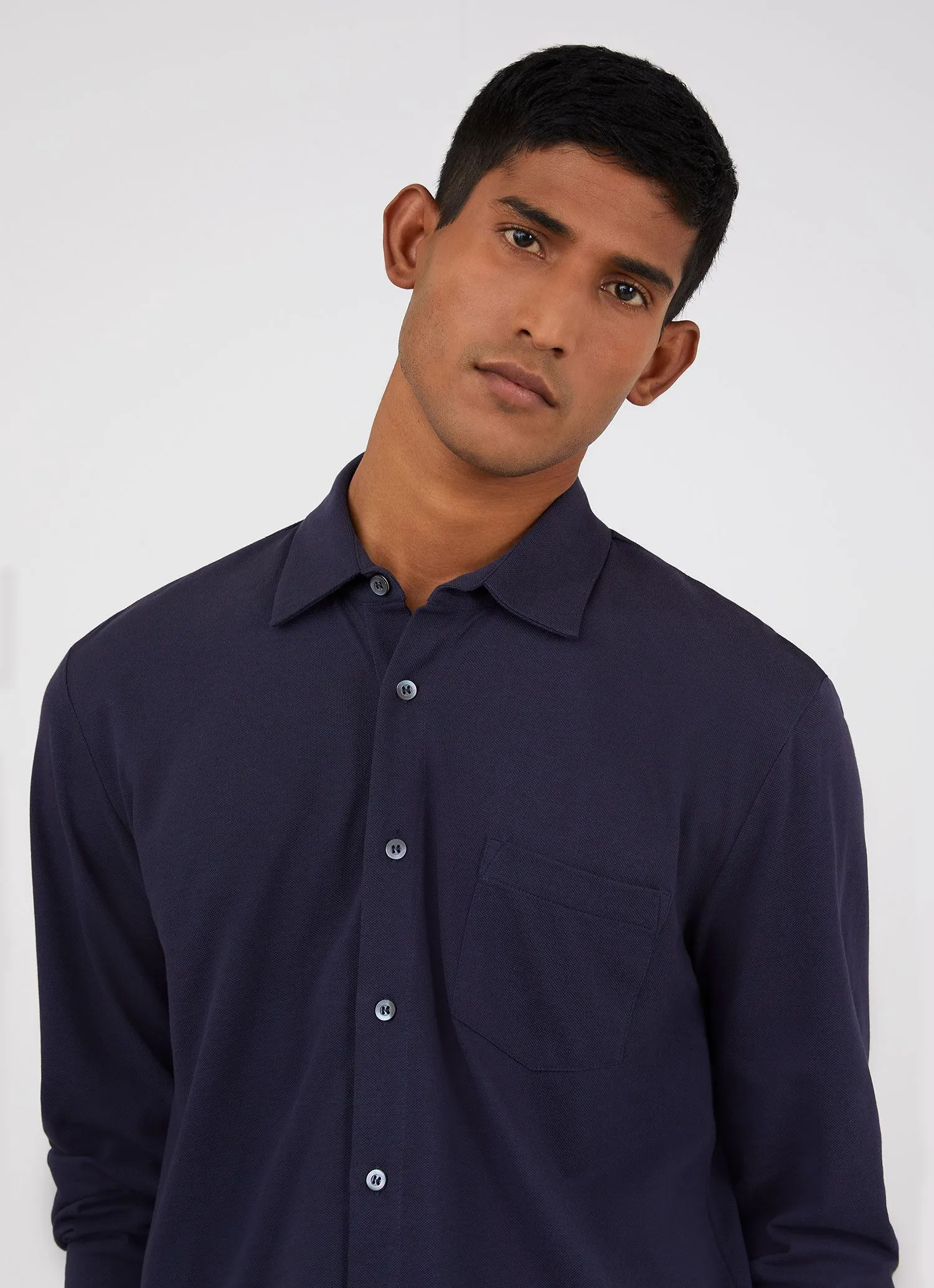Men's Piqué Shirt in Navy