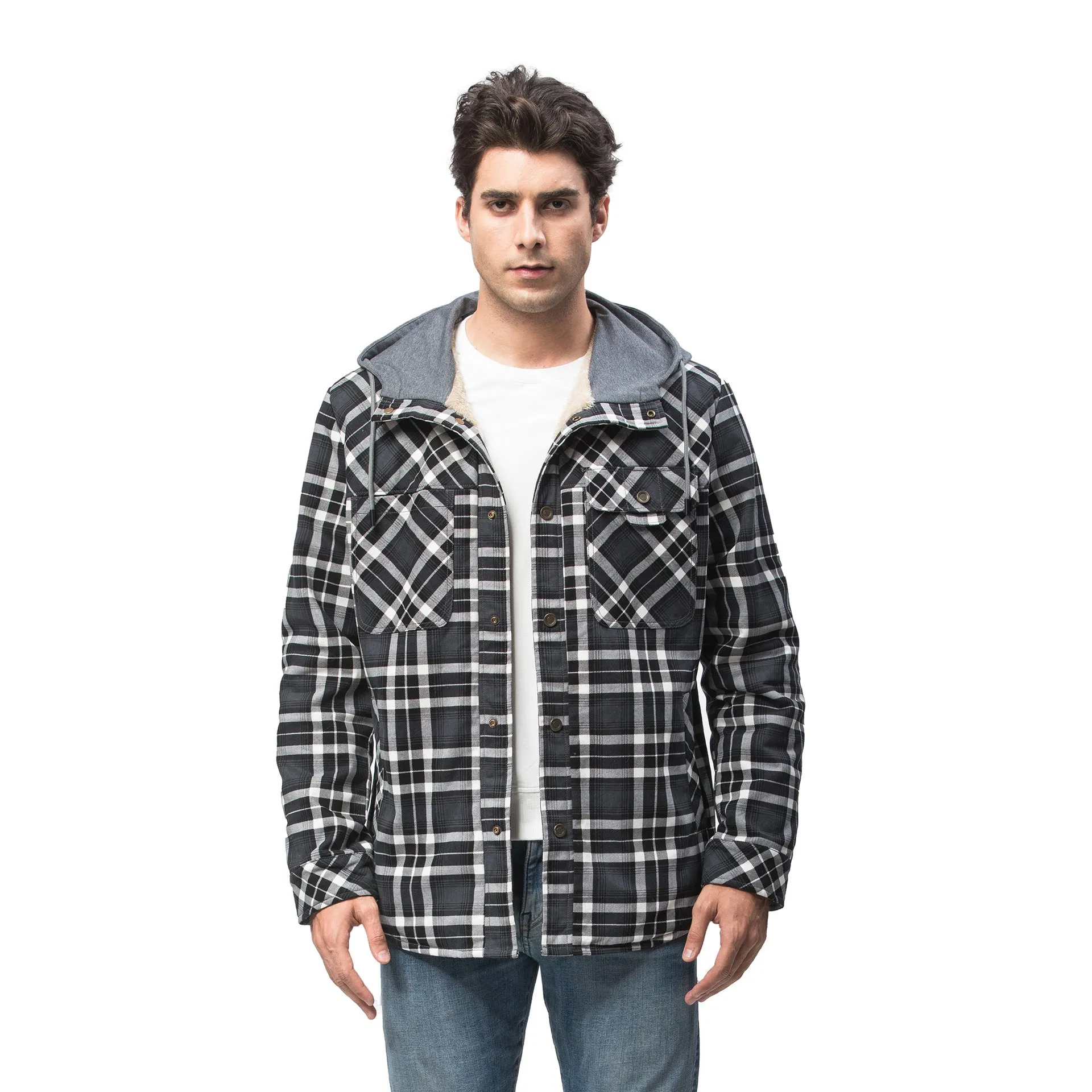 Men's Sherpa Lined Jacket Plaid Flannel Shirt Jacket
