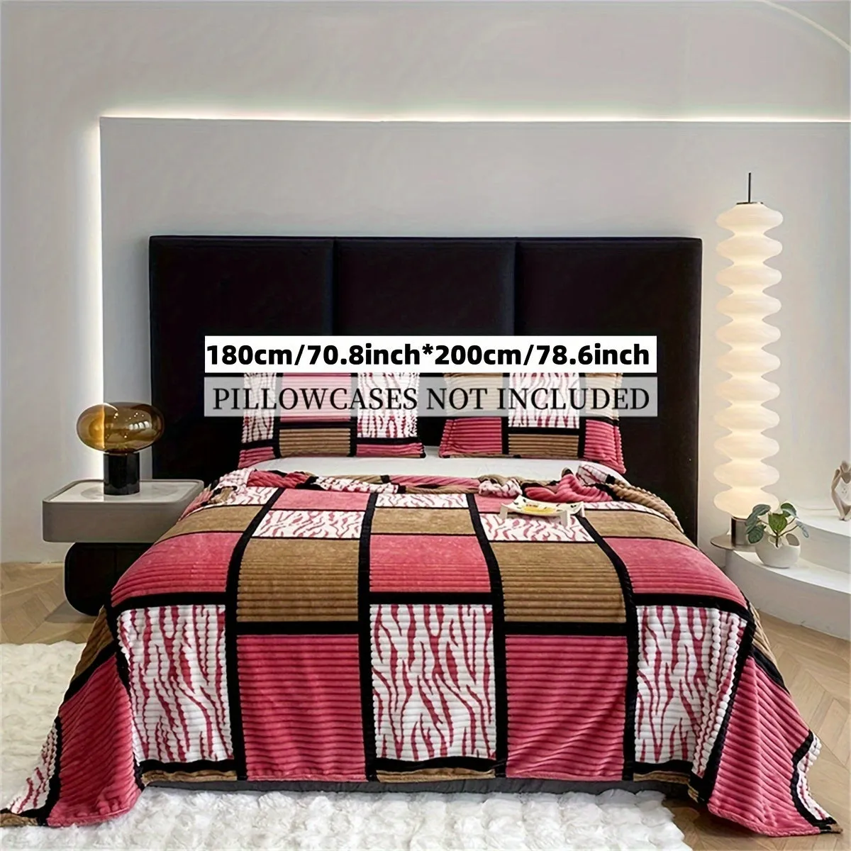 Minimalist Striped Plaid Print Long Plush Blanket  Soft  Versatile