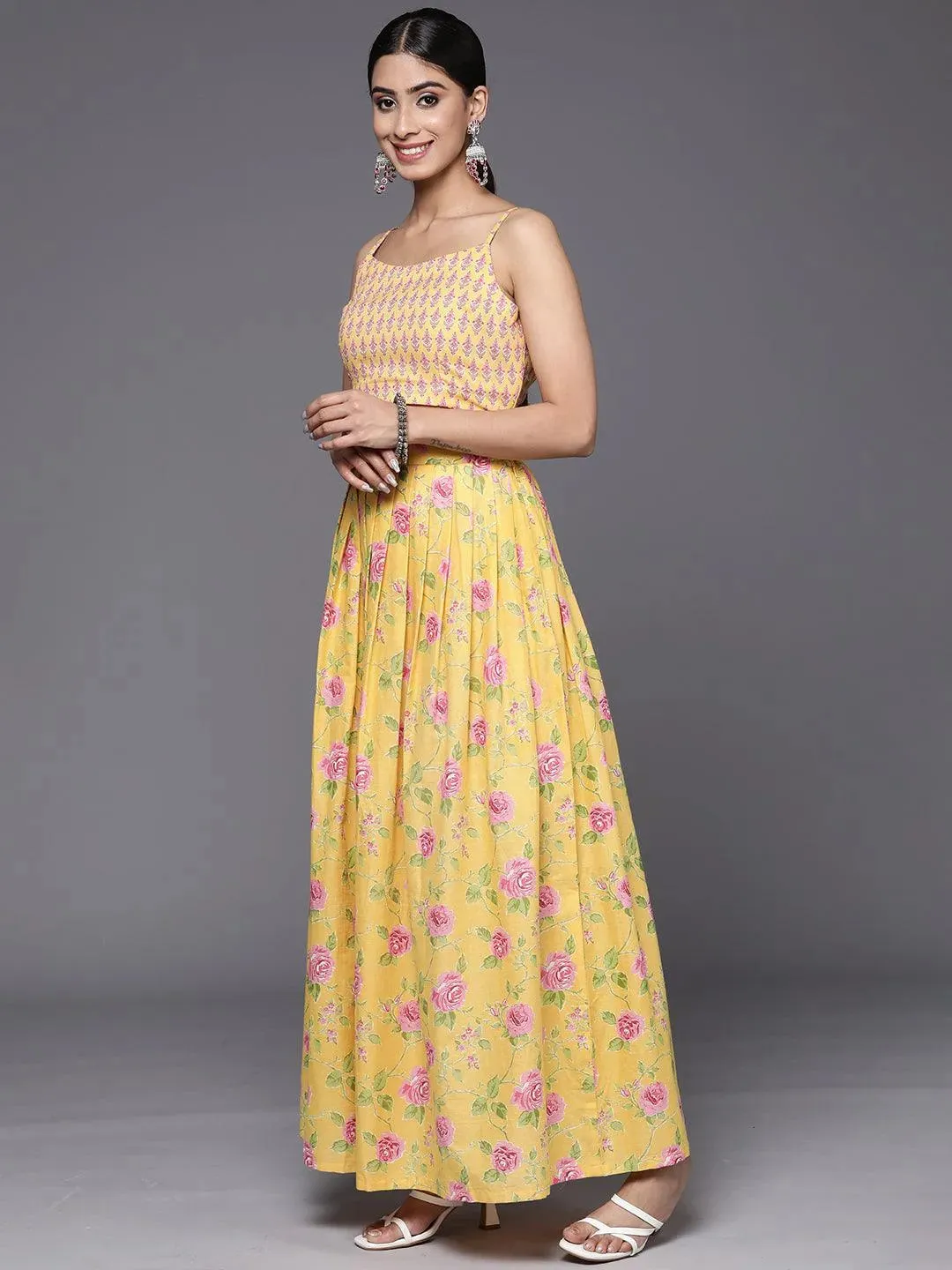 Mustard Printed Cotton 3 Piece Co-Ords