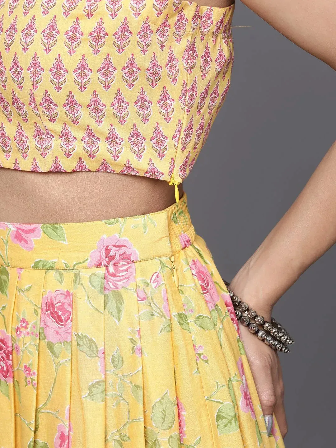 Mustard Printed Cotton 3 Piece Co-Ords