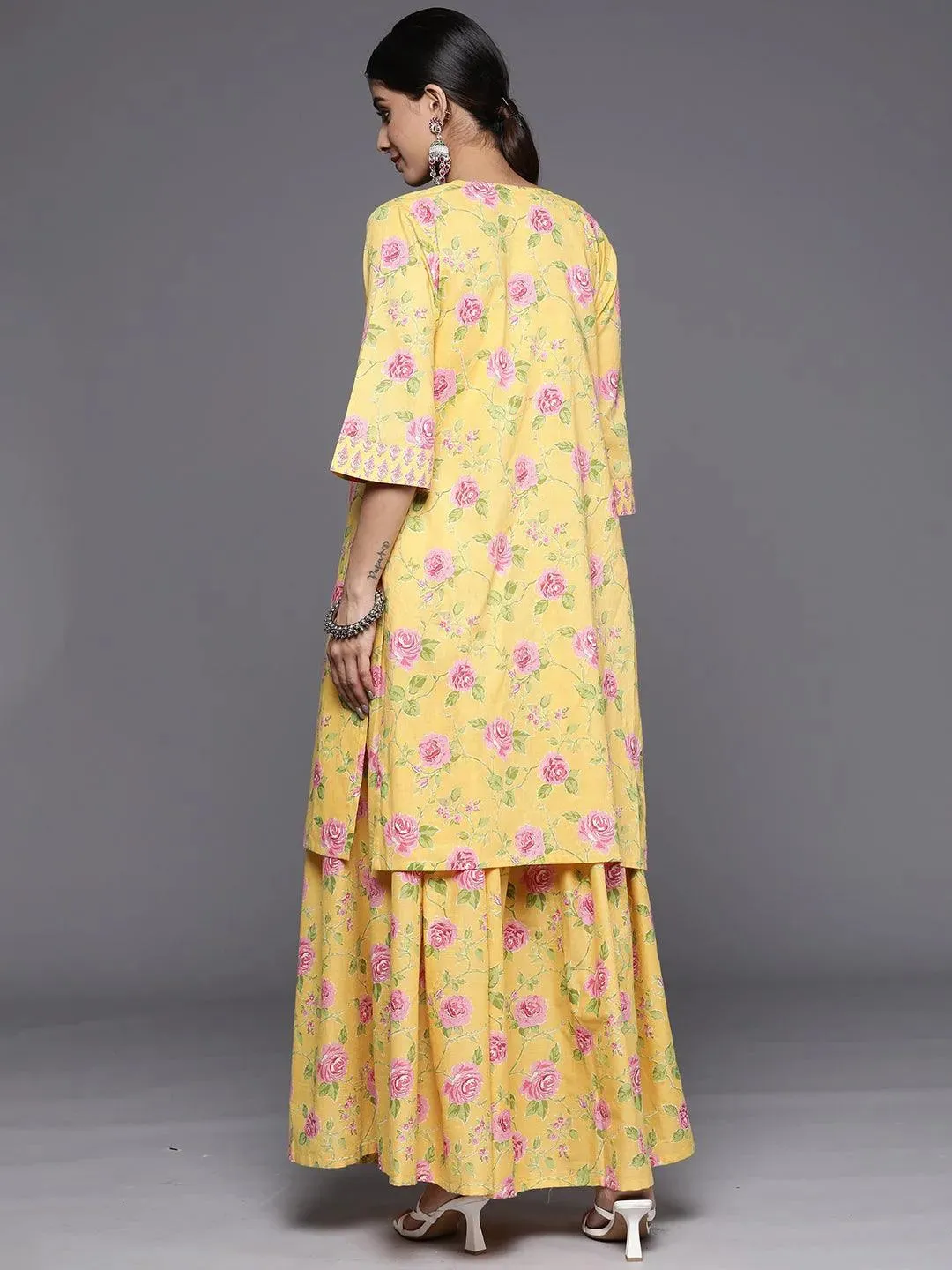 Mustard Printed Cotton 3 Piece Co-Ords