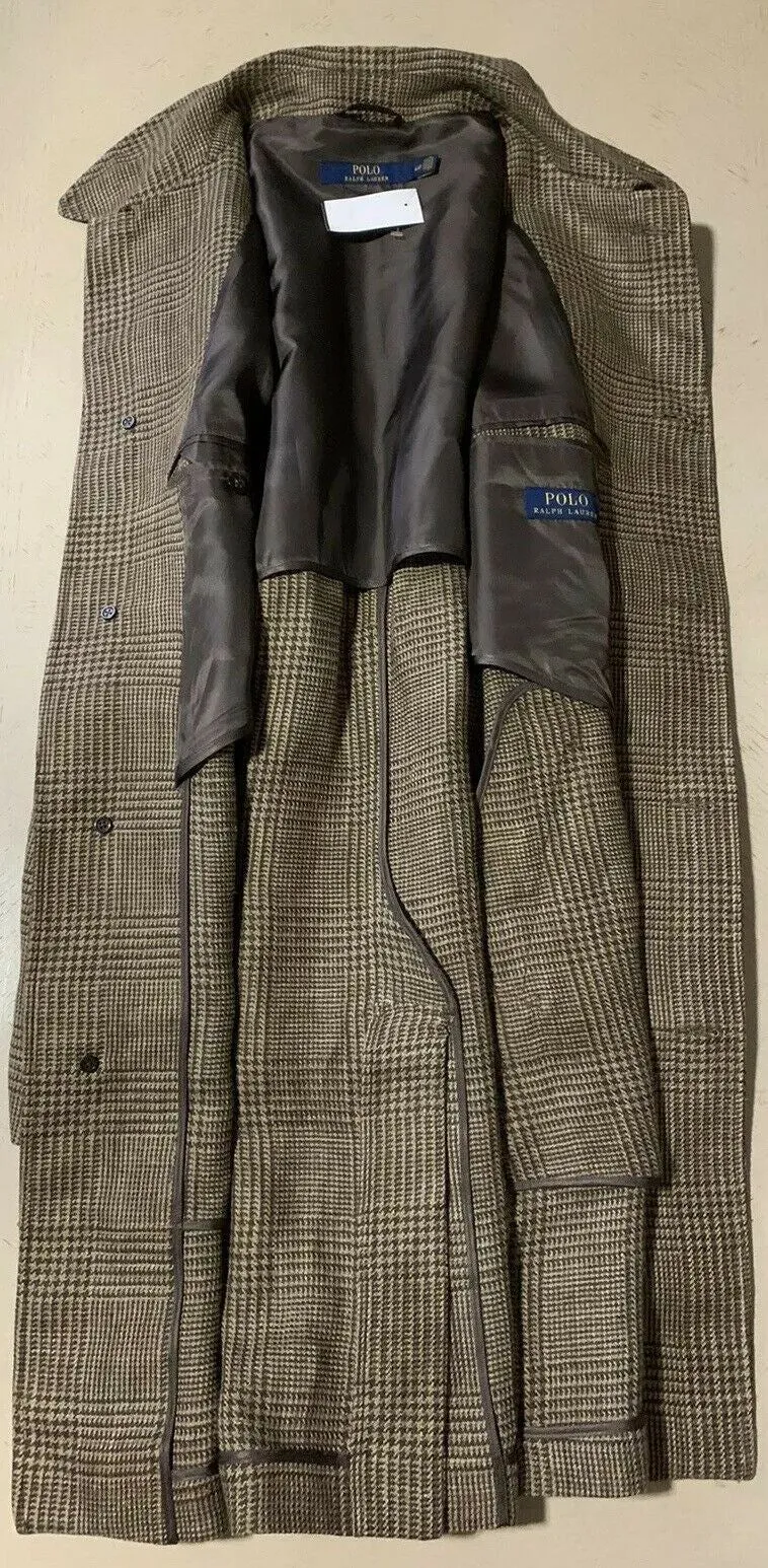 New$1195 Polo Ralph Lauren Men Linen/Silk Coat Trench Coat Brown 44L US