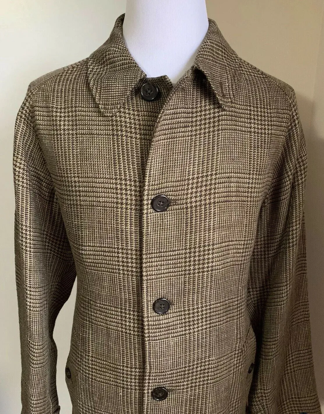 New$1195 Polo Ralph Lauren Men Linen/Silk Coat Trench Coat Brown 44L US