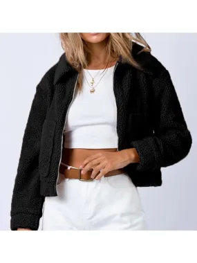 NicholesGifts Women Long Sleeve Collared Neck Sherpa Jacket