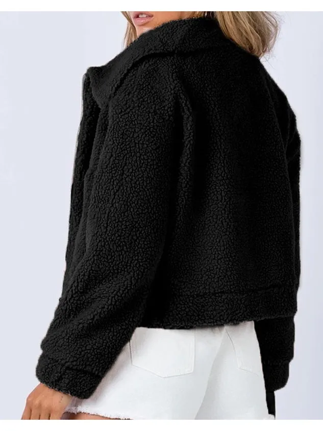 NicholesGifts Women Long Sleeve Collared Neck Sherpa Jacket