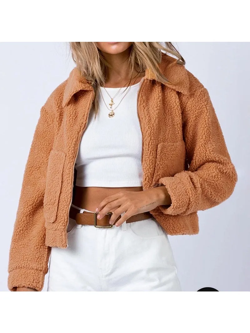 NicholesGifts Women Long Sleeve Collared Neck Sherpa Jacket