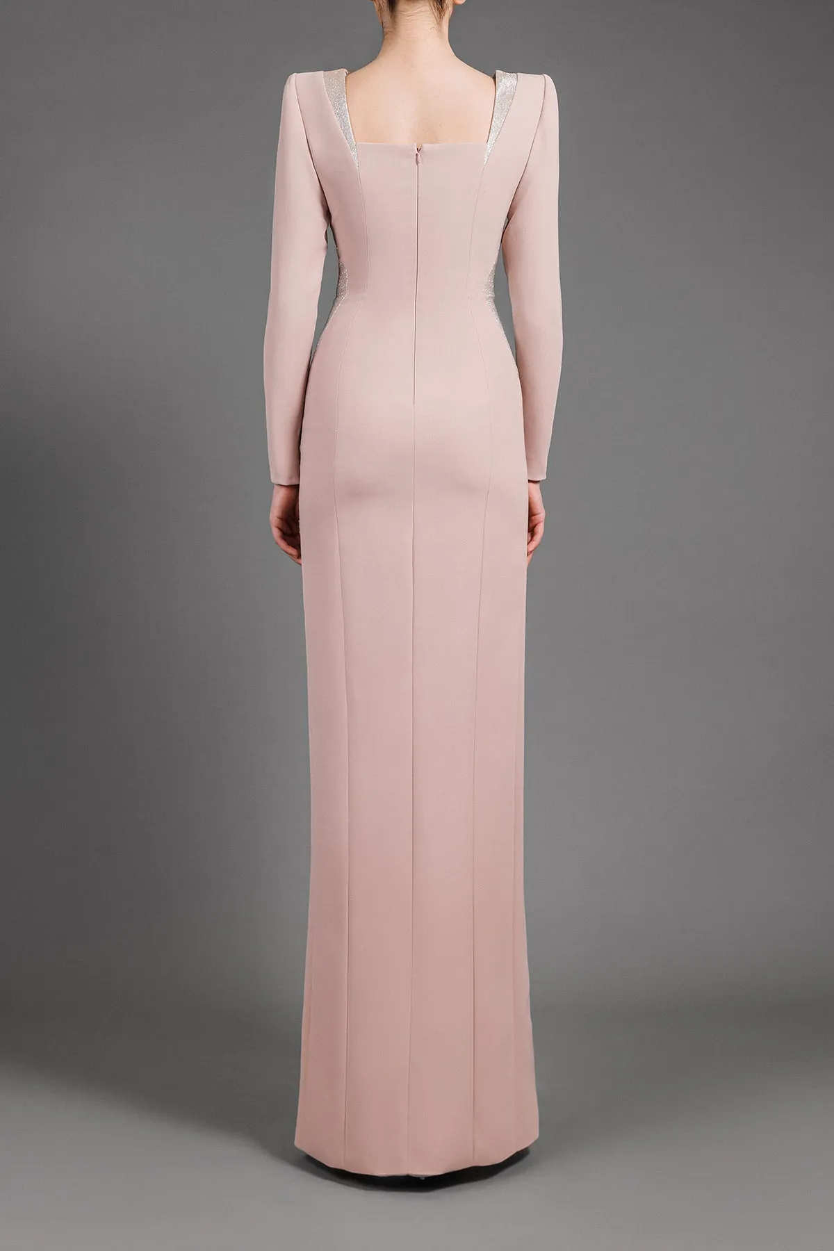 Pink nude dress with silver optical illusion detailing