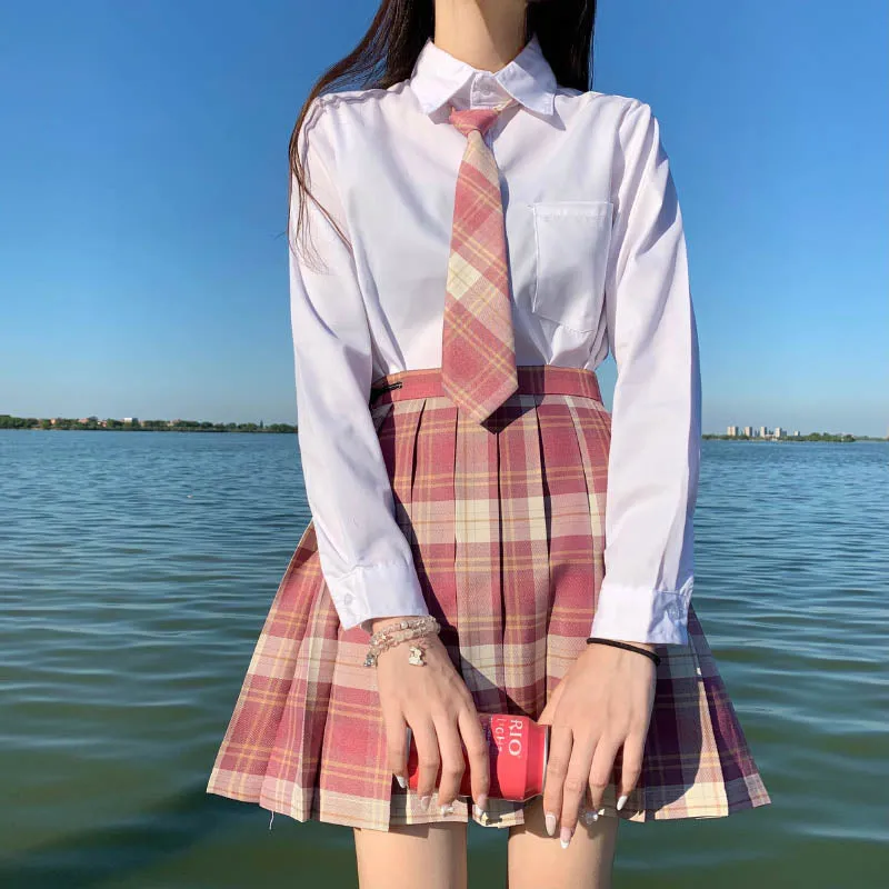 Pink Sweet Women Plaid Skirt JK Girls Preppy Dance Mini Pleated Skirt A Line Harajuku Japan School Fashion Tie Bow Skirt