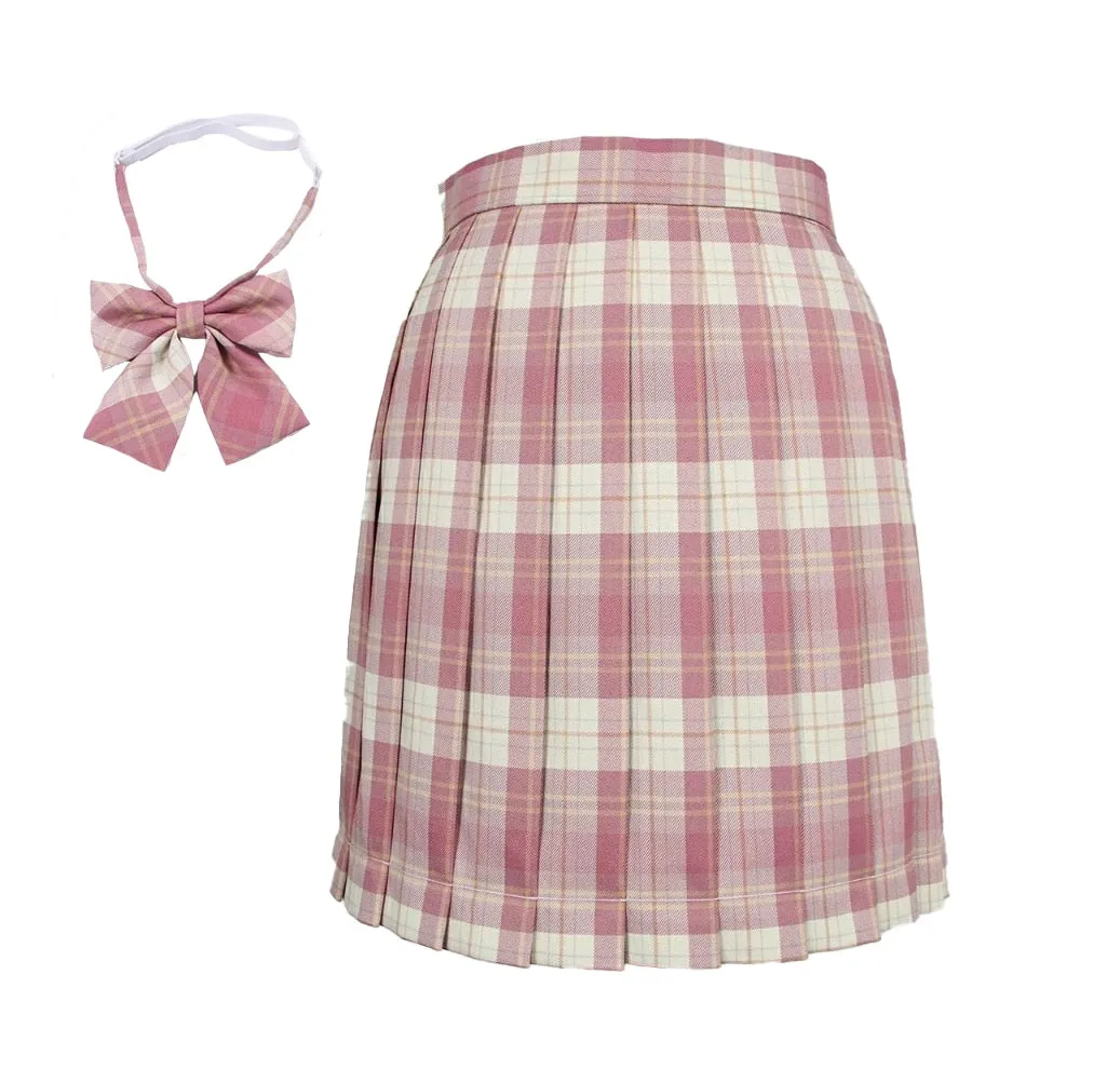 Pink Sweet Women Plaid Skirt JK Girls Preppy Dance Mini Pleated Skirt A Line Harajuku Japan School Fashion Tie Bow Skirt