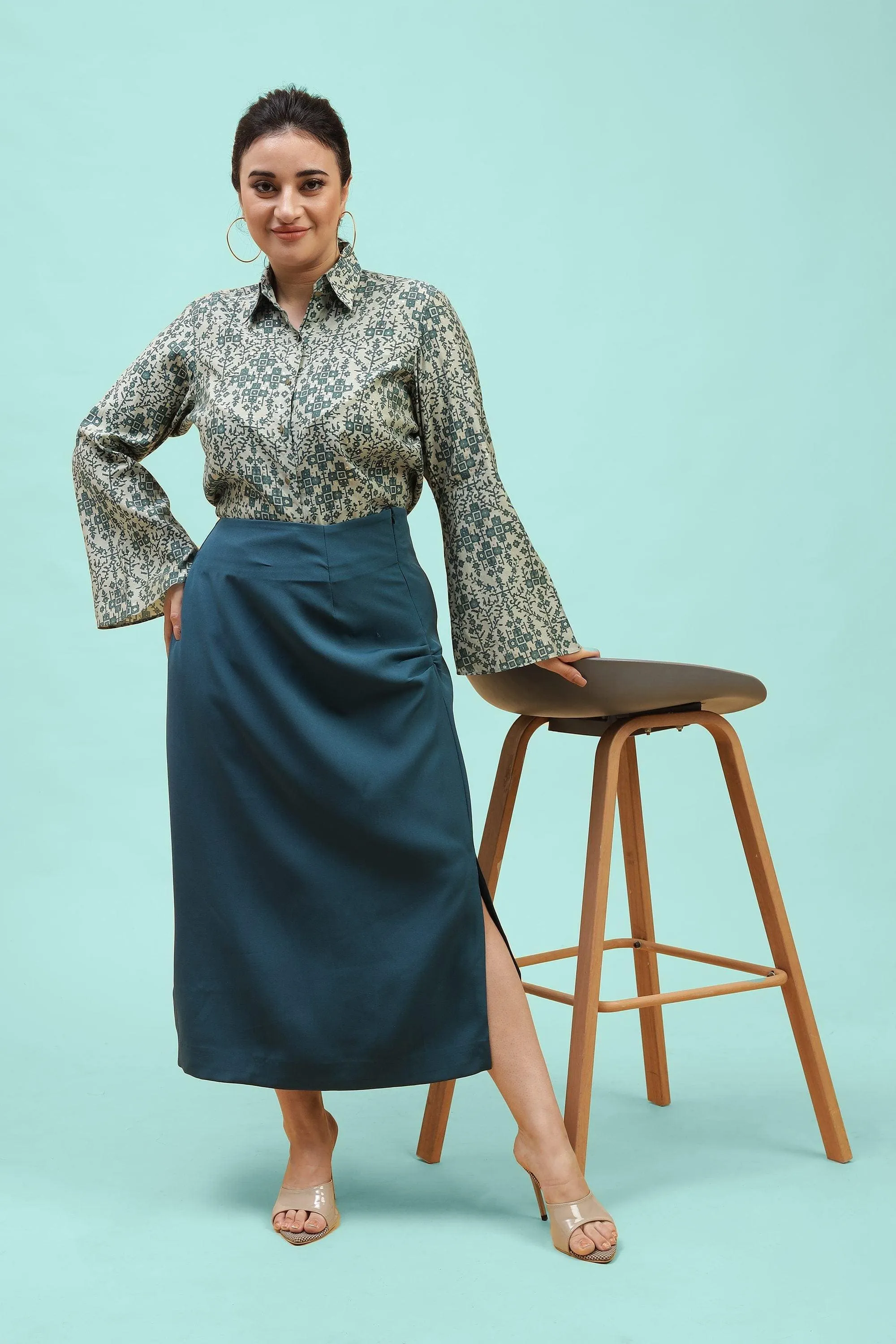 Plus Size Floral Printed Shirt Style Top