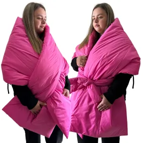 Plus Size Hot Pink Long Wide Scarf Puffer – 25x100 inches with 2 Pockets and Belt