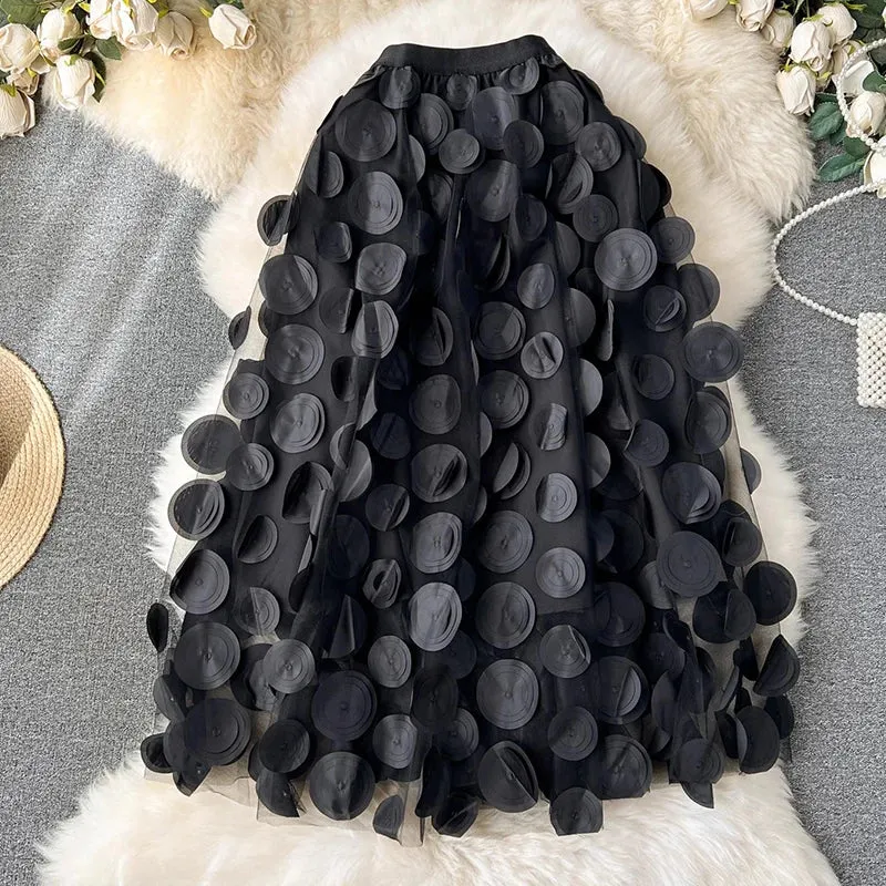 Pre Order:  Polka Dot A-Line Midi Mesh Tulle Skirt