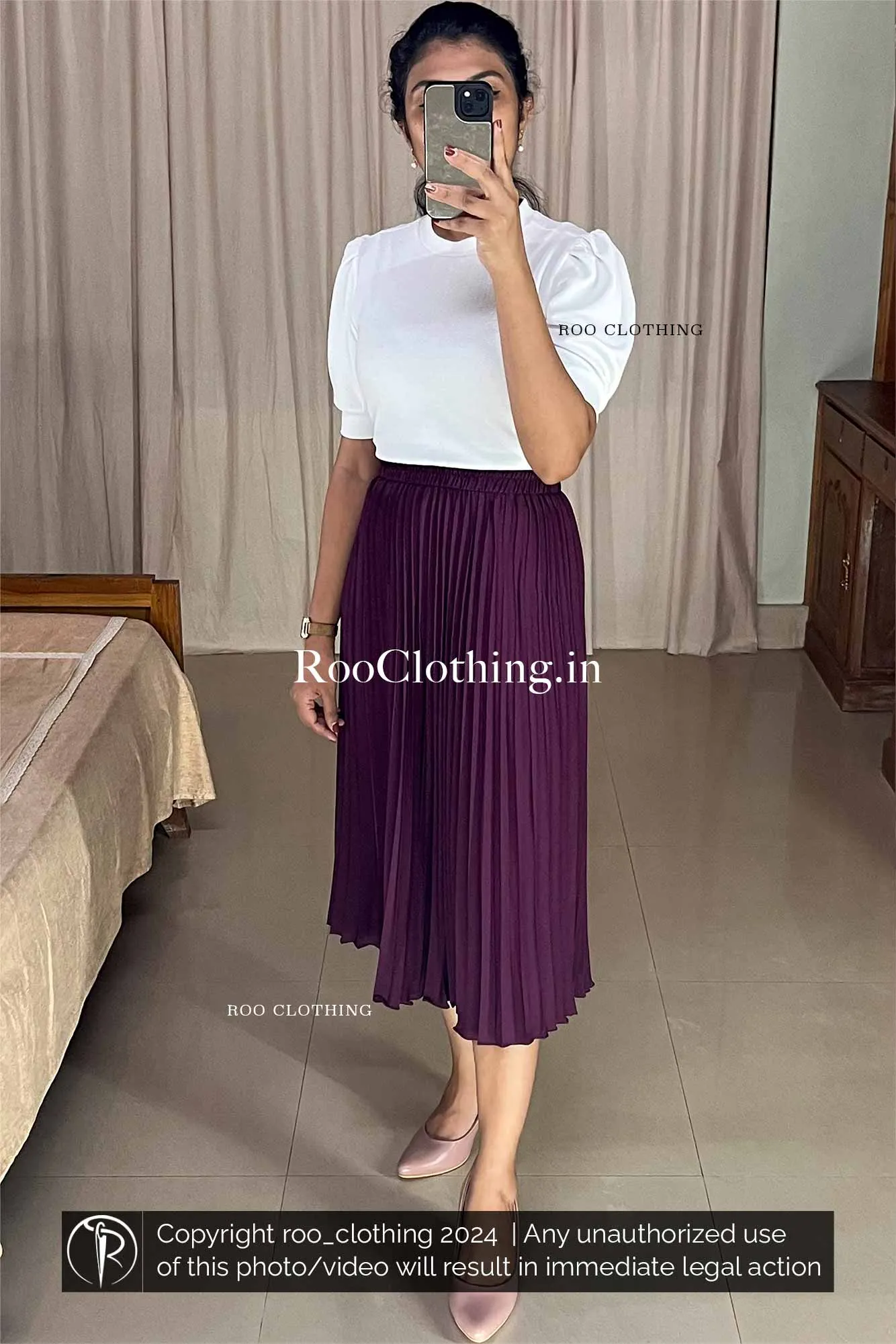 Purple Accordion Pleated Skirt Only