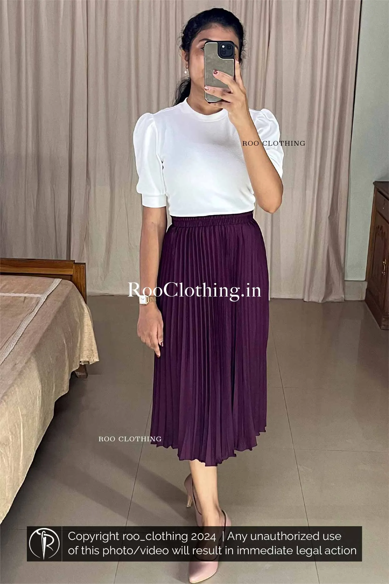 Purple Accordion Pleated Skirt Only