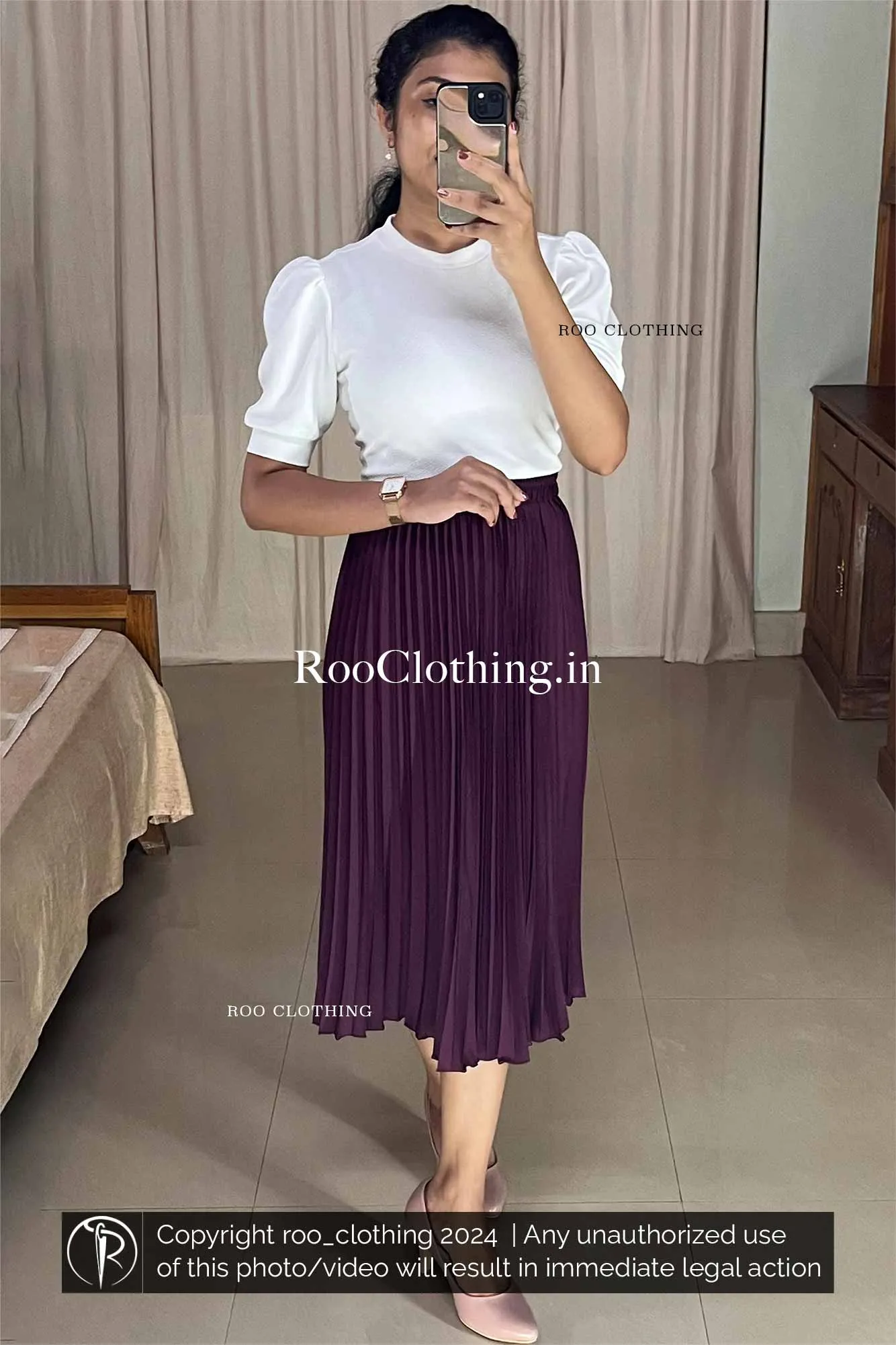 Purple Accordion Pleated Skirt Only