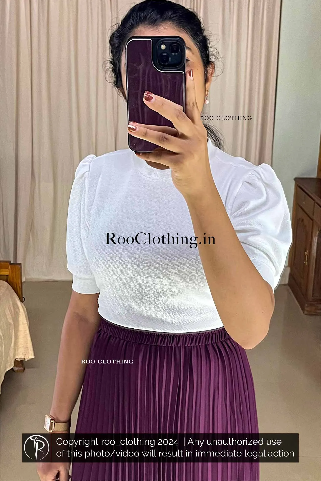 Purple Accordion Pleated Skirt Only