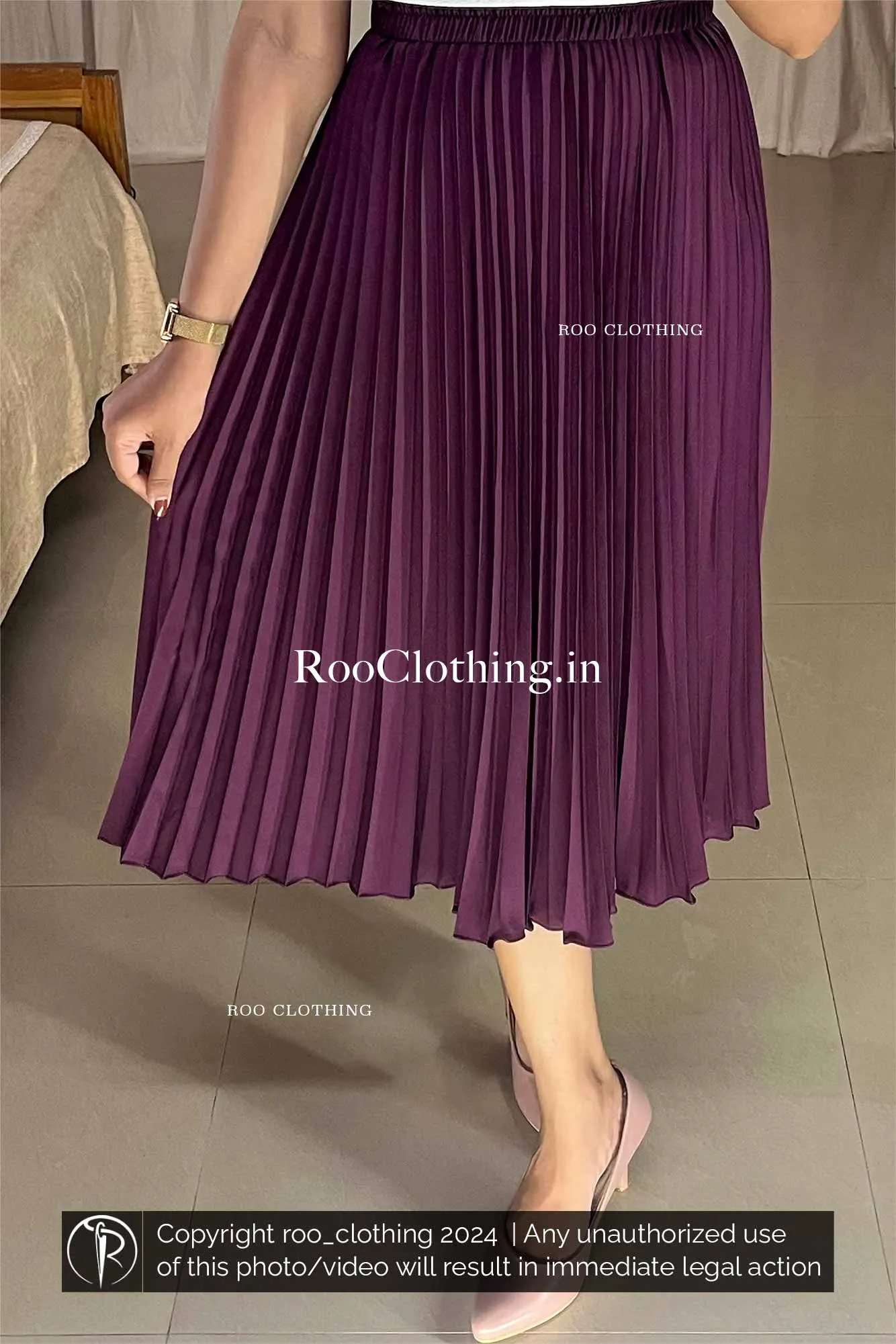 Purple Accordion Pleated Skirt Only