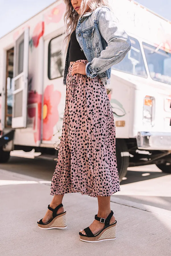 Raise A Glass Leopard Pleated Skirt In Blush