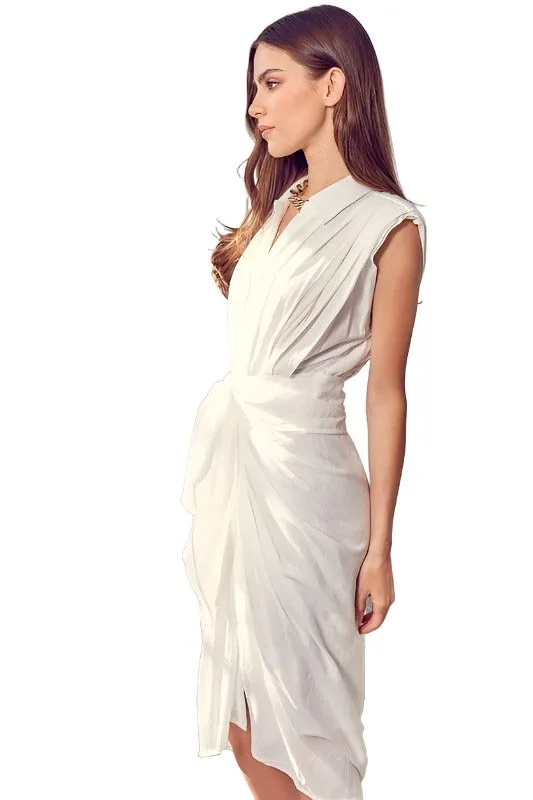 Sleeveless Button Front Tie Dress