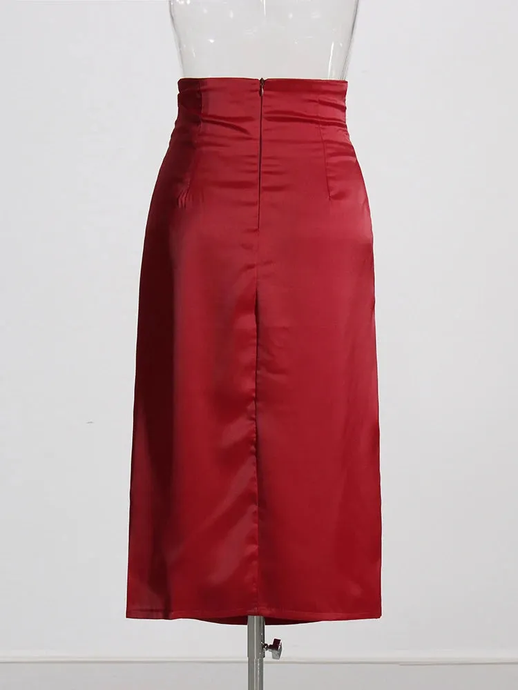 Solid Minimalist Spliced Fold Skirts For Women High Waist Patchwork Zipper Temperament Skirt Female Fashion Style