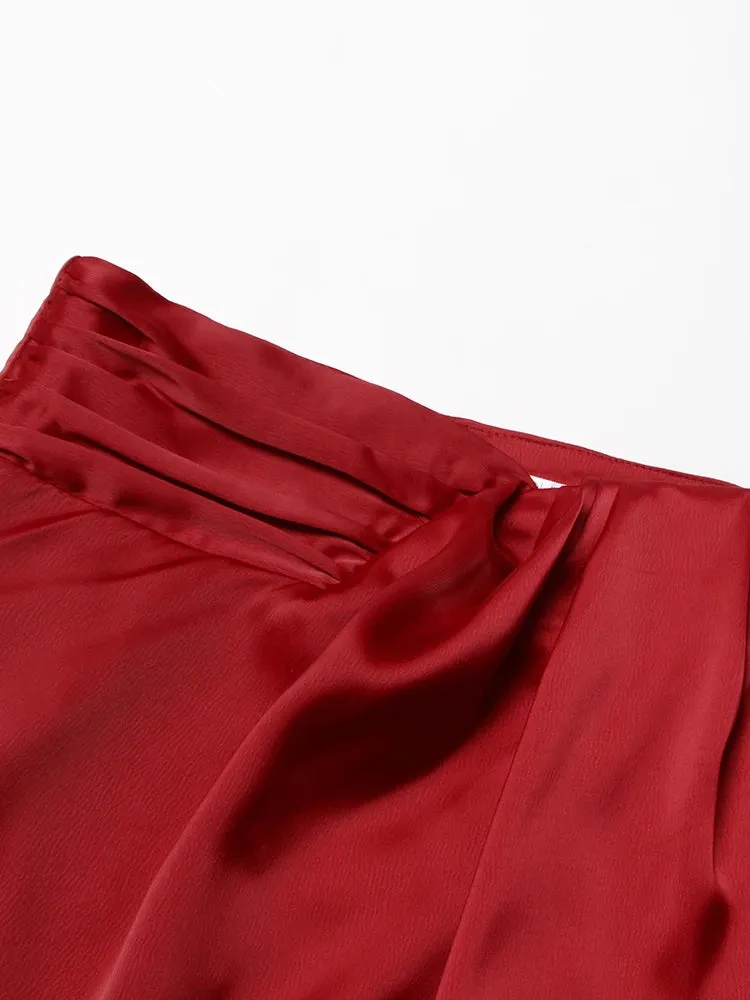 Solid Minimalist Spliced Fold Skirts For Women High Waist Patchwork Zipper Temperament Skirt Female Fashion Style