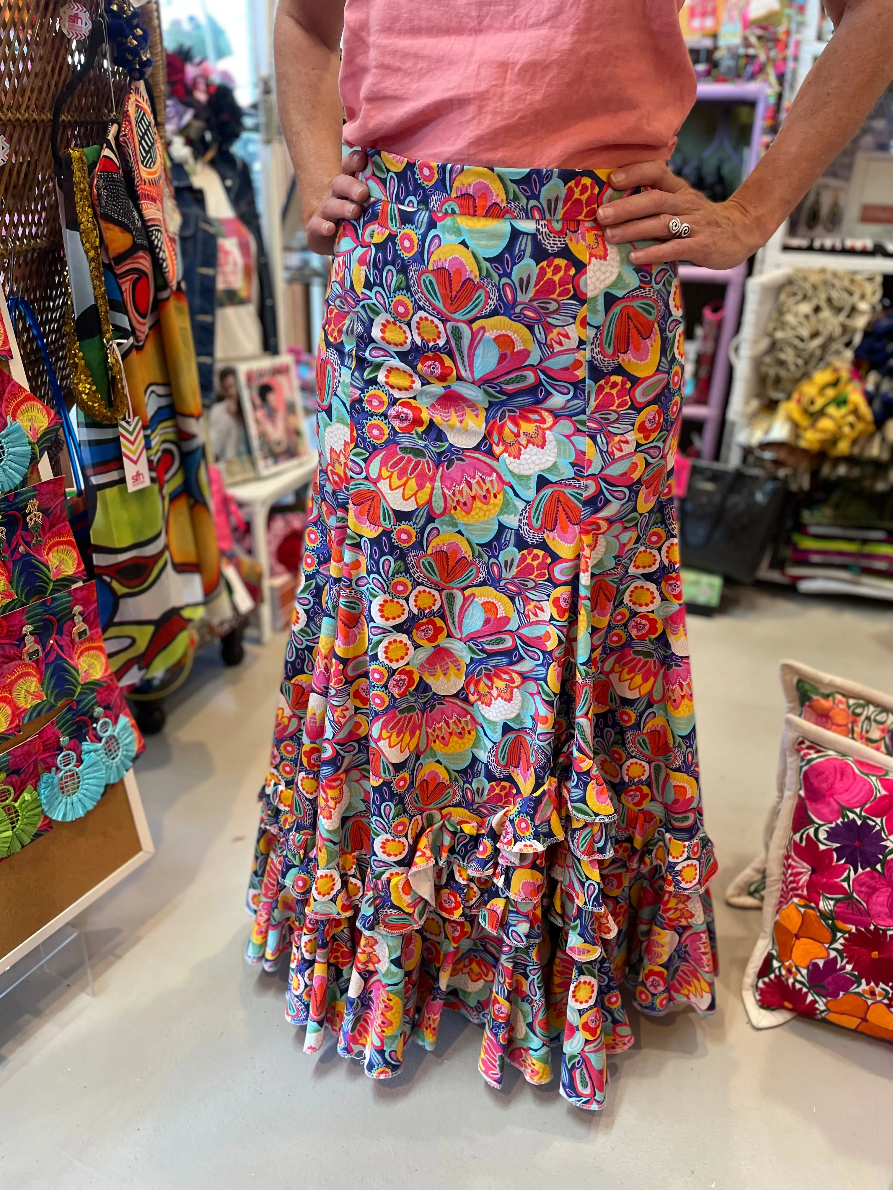 Spanish Flamenco Fiesta Skirt in Colourful Flora