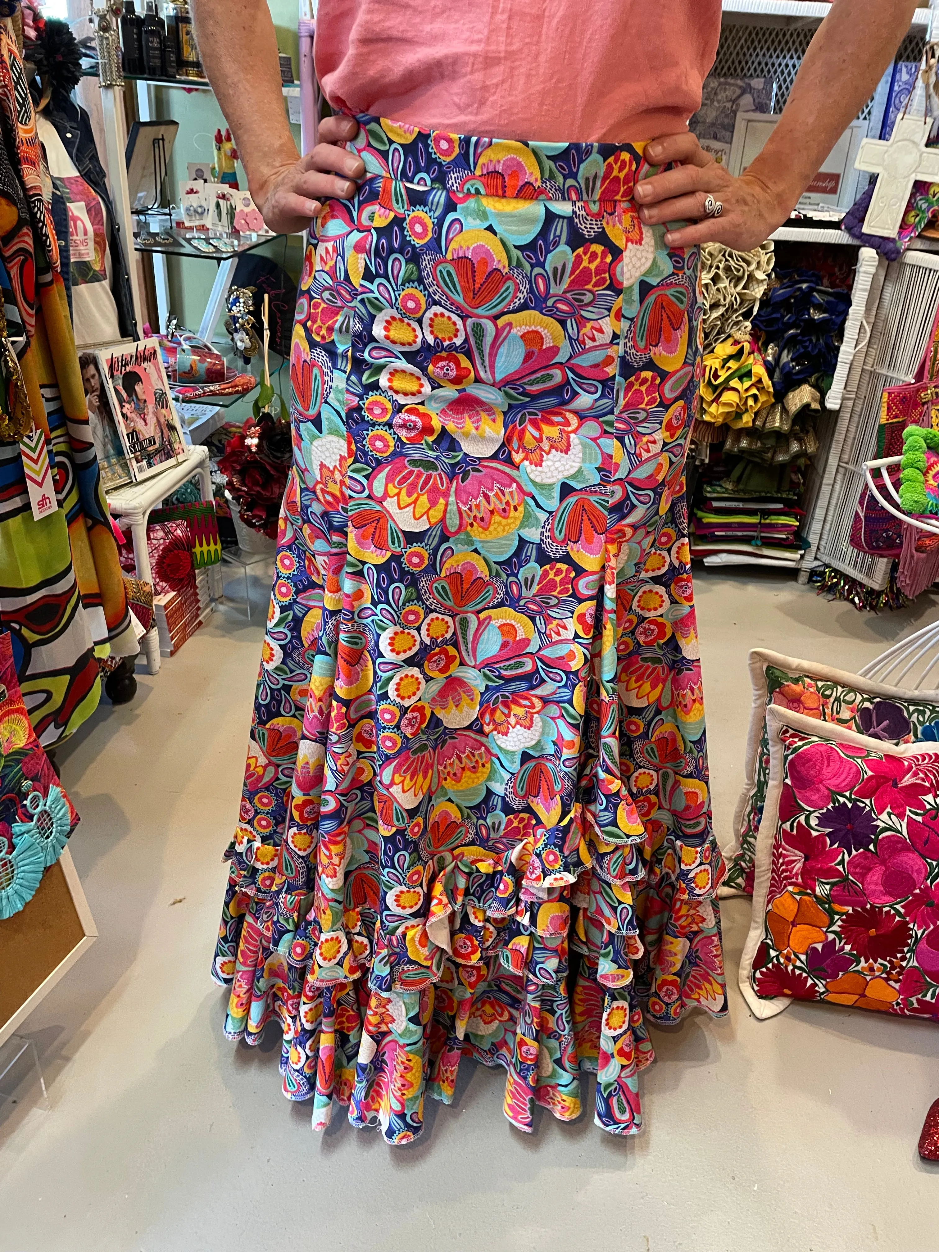 Spanish Flamenco Fiesta Skirt in Colourful Flora