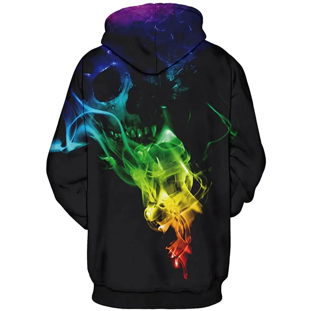 streetwear hoodie 3D Printing Colorful Skull Smoke Casual Fashion Hooded Sweater