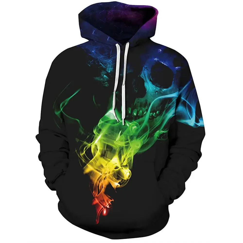 streetwear hoodie 3D Printing Colorful Skull Smoke Casual Fashion Hooded Sweater