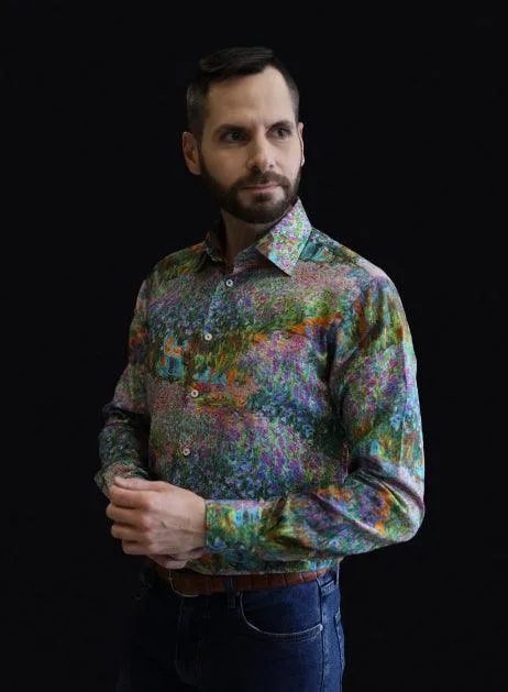 THE ARTIST'S GARDEN AT GIVERNY BY CLAUDE MONET PRINTED SHIRT