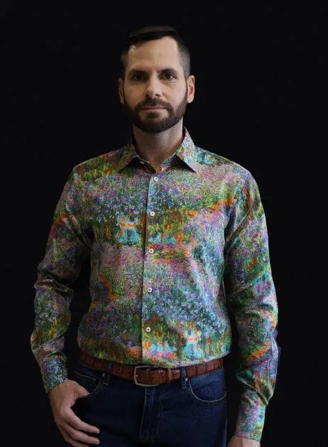 THE ARTIST'S GARDEN AT GIVERNY BY CLAUDE MONET PRINTED SHIRT