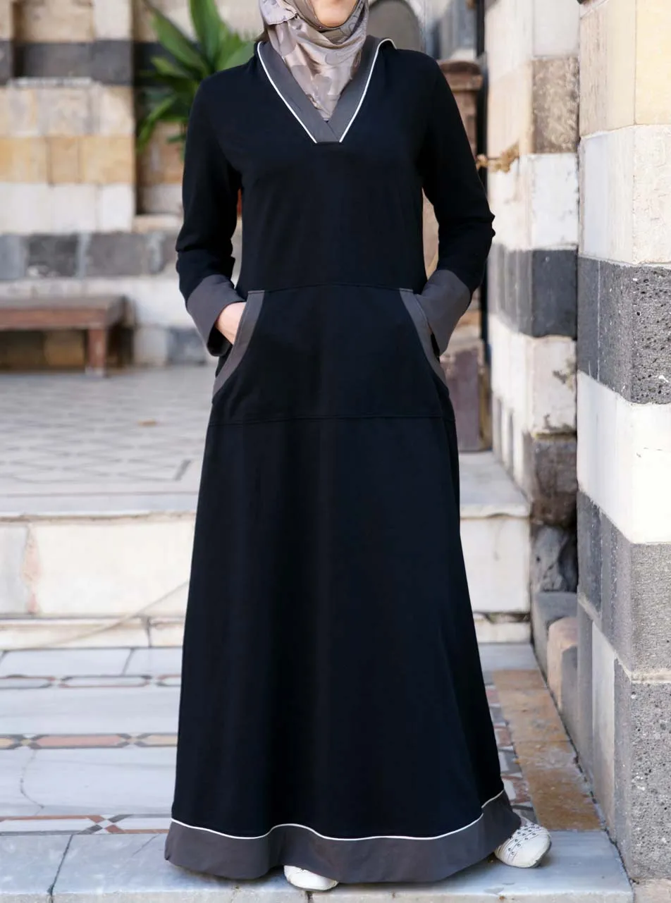 V-Neck Maxi Hoodie Dress