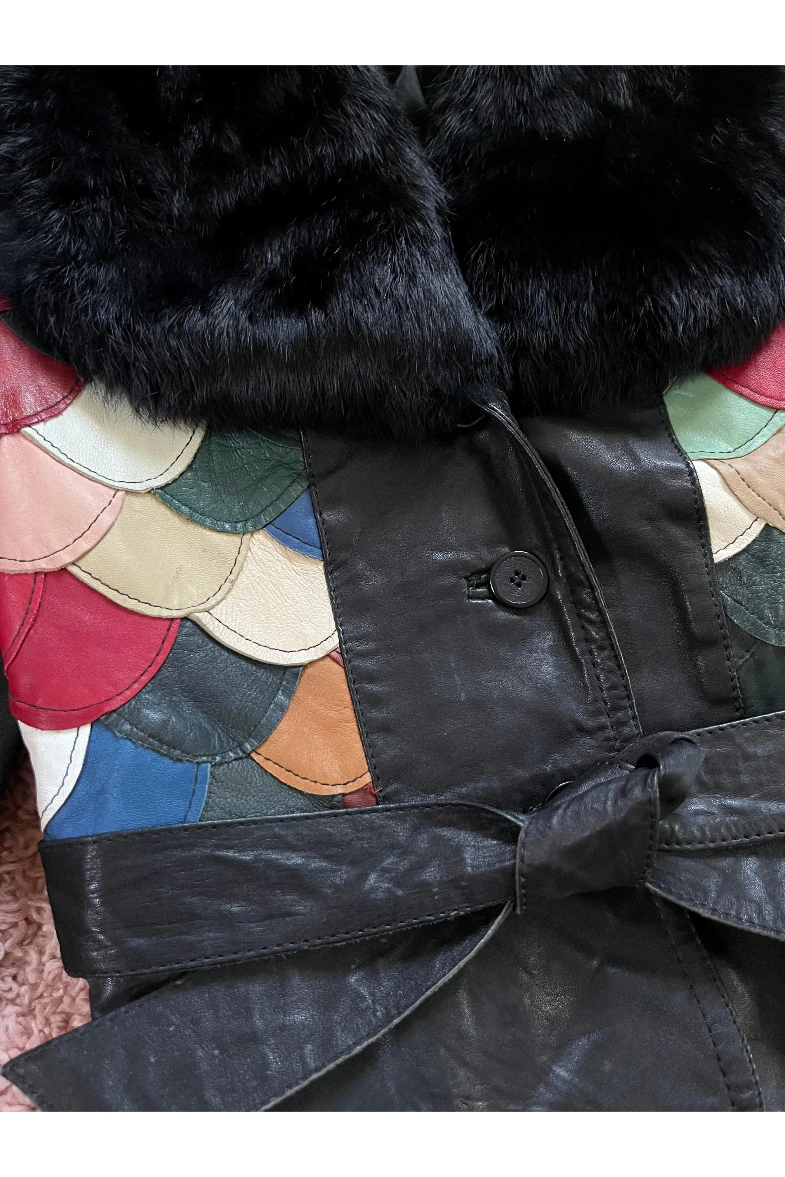 Vintage 70s Patchwork Fish Scale Fur Collar Jacket