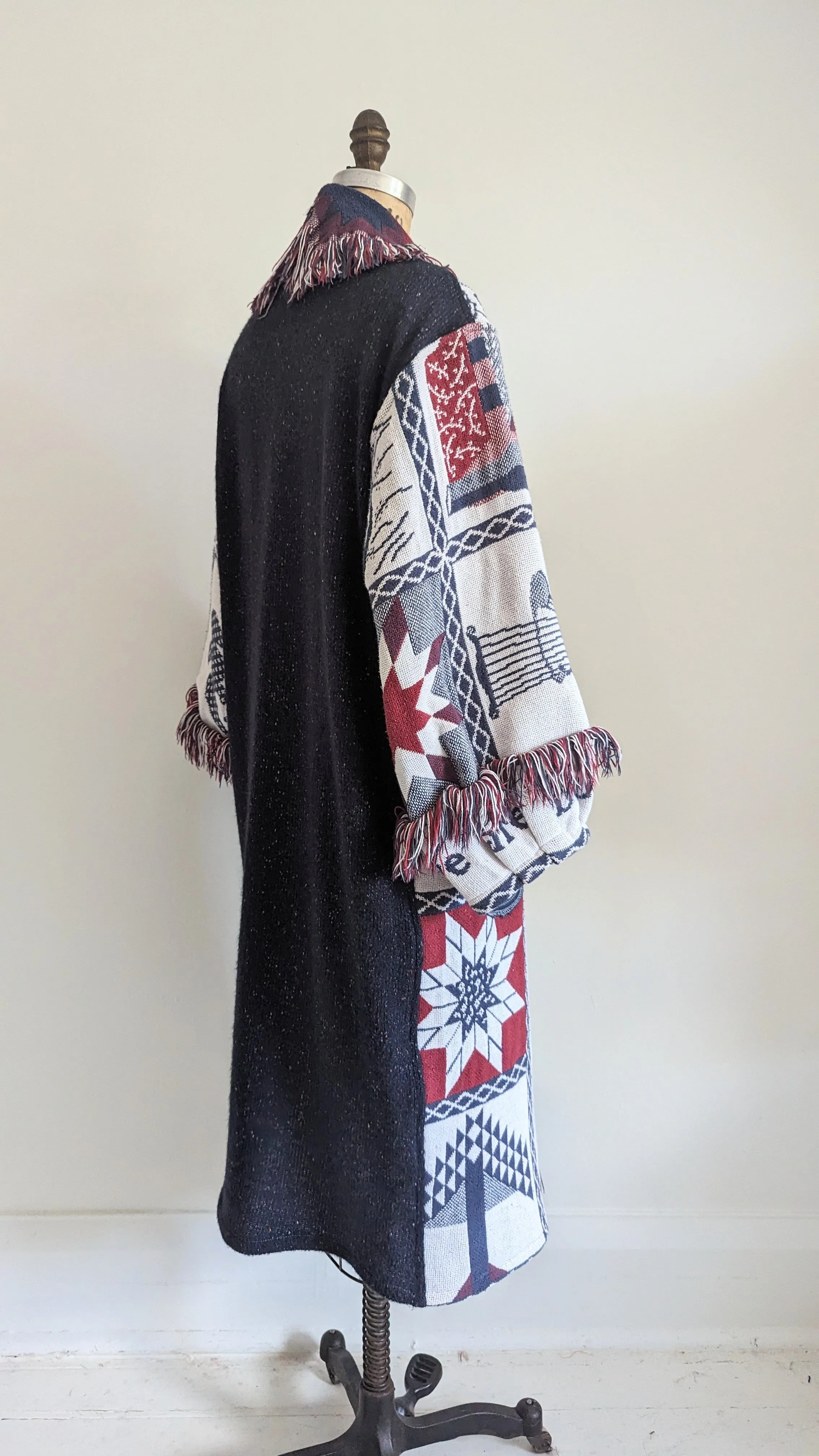Vivianne Duster with Upcycled Cotton Throw Blanket Native American Theme Size S/M #VIVT3