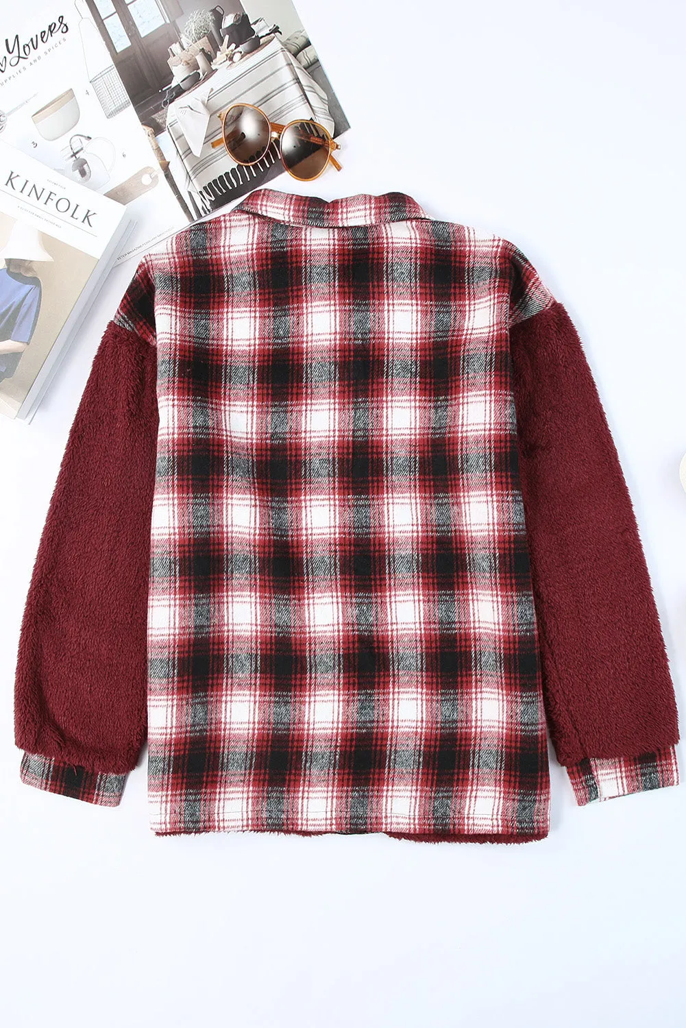 Women's Button Down Pocket Coat Plaid Shacket