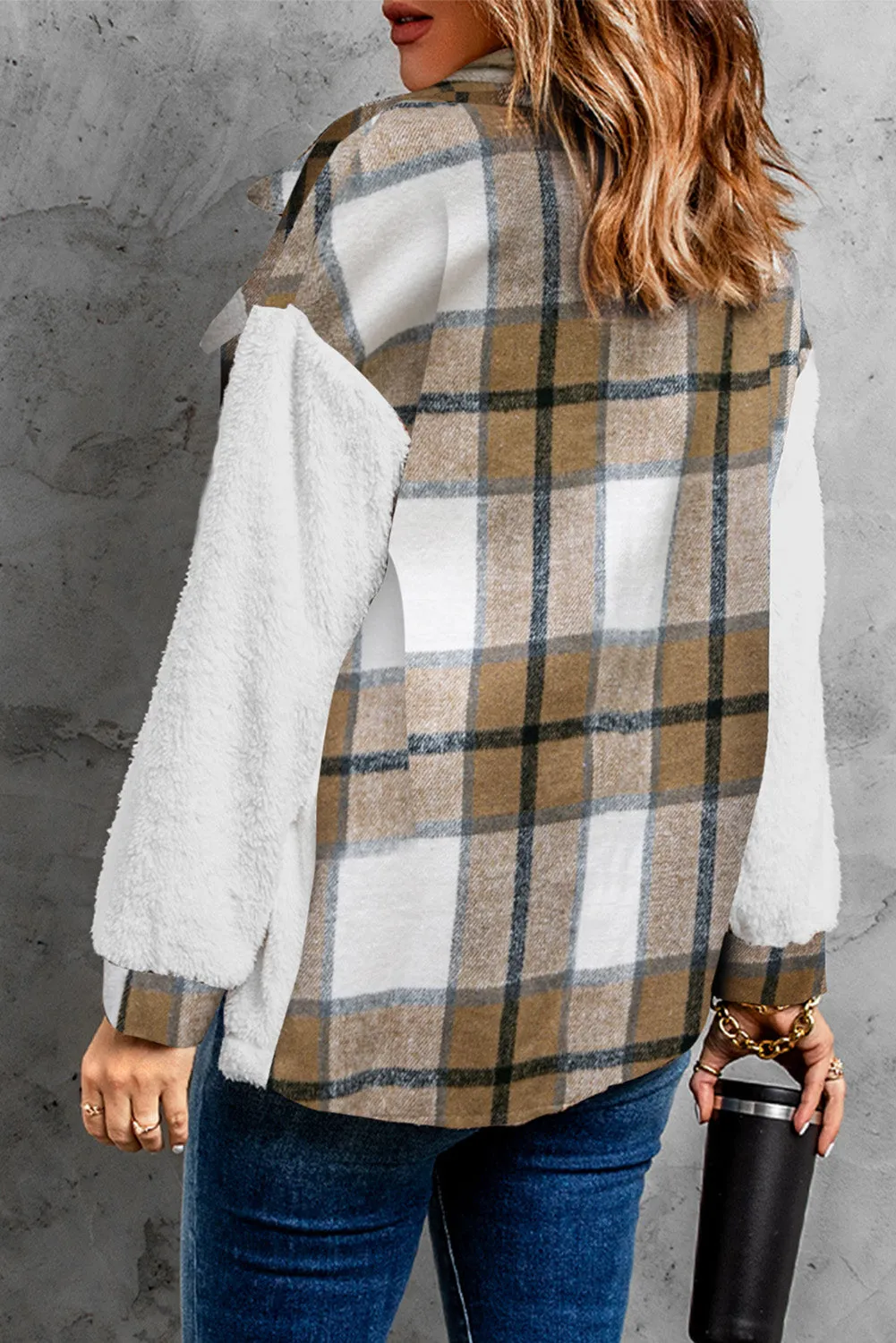 Women's Button Down Pocket Coat Plaid Shacket
