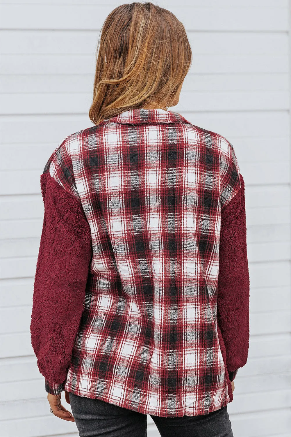 Women's Button Down Pocket Coat Plaid Shacket