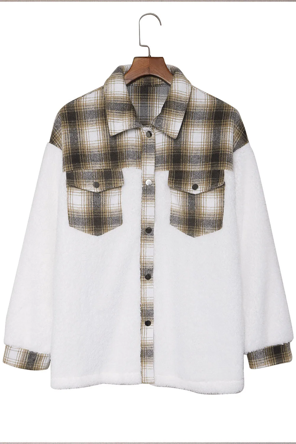 Women's Button Down Pocket Coat Plaid Shacket
