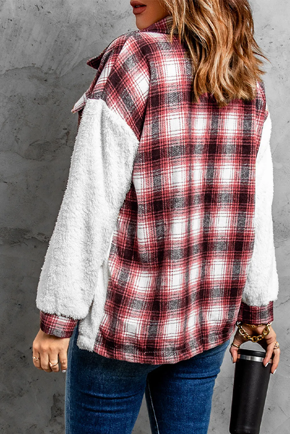 Women's Button Down Pocket Coat Plaid Shacket