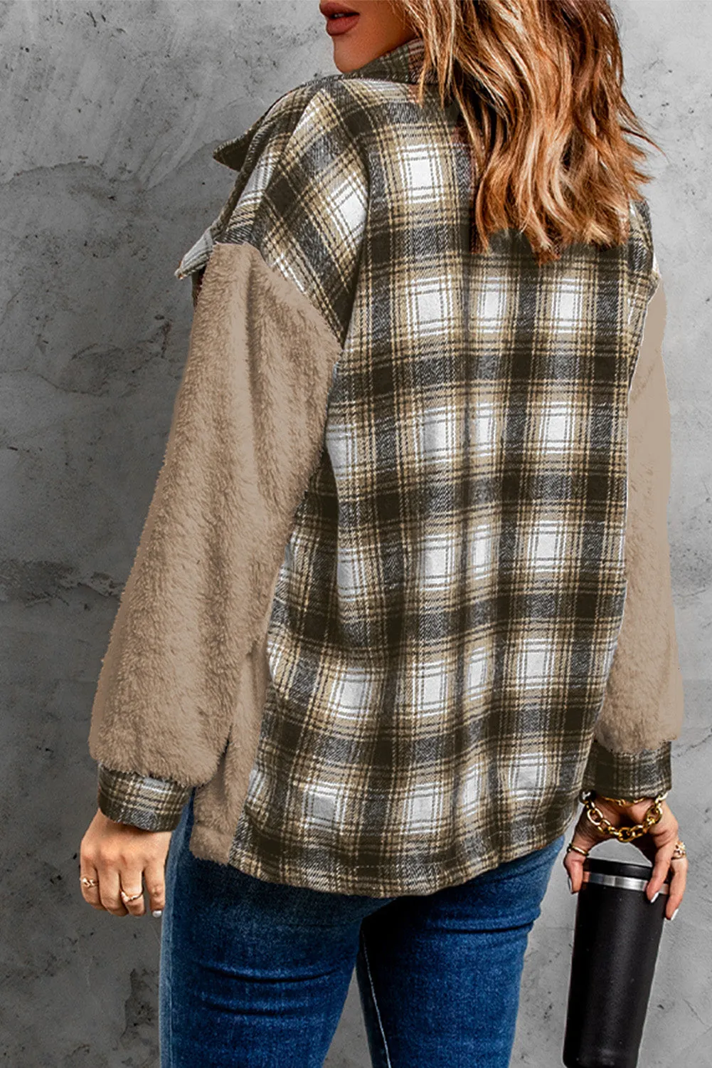 Women's Button Down Pocket Coat Plaid Shacket