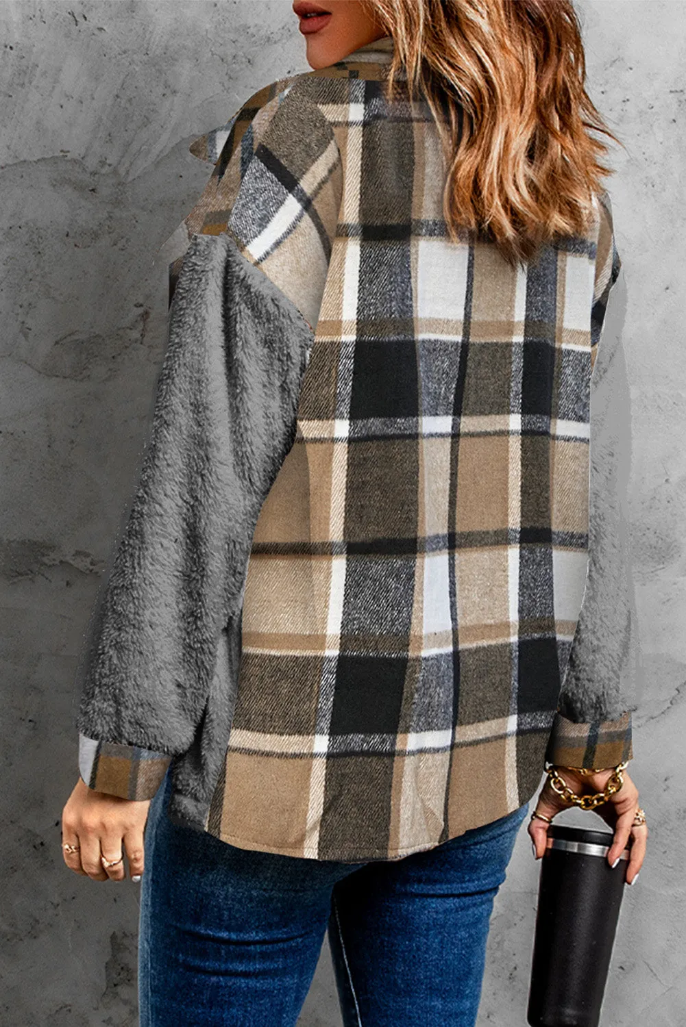 Women's Button Down Pocket Coat Plaid Shacket