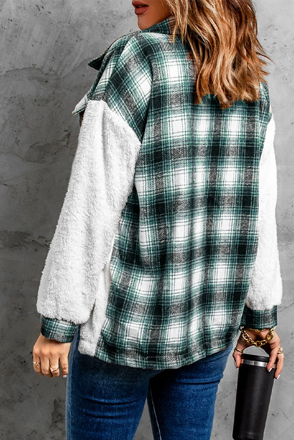 Women's Button Down Pocket Coat Plaid Shacket