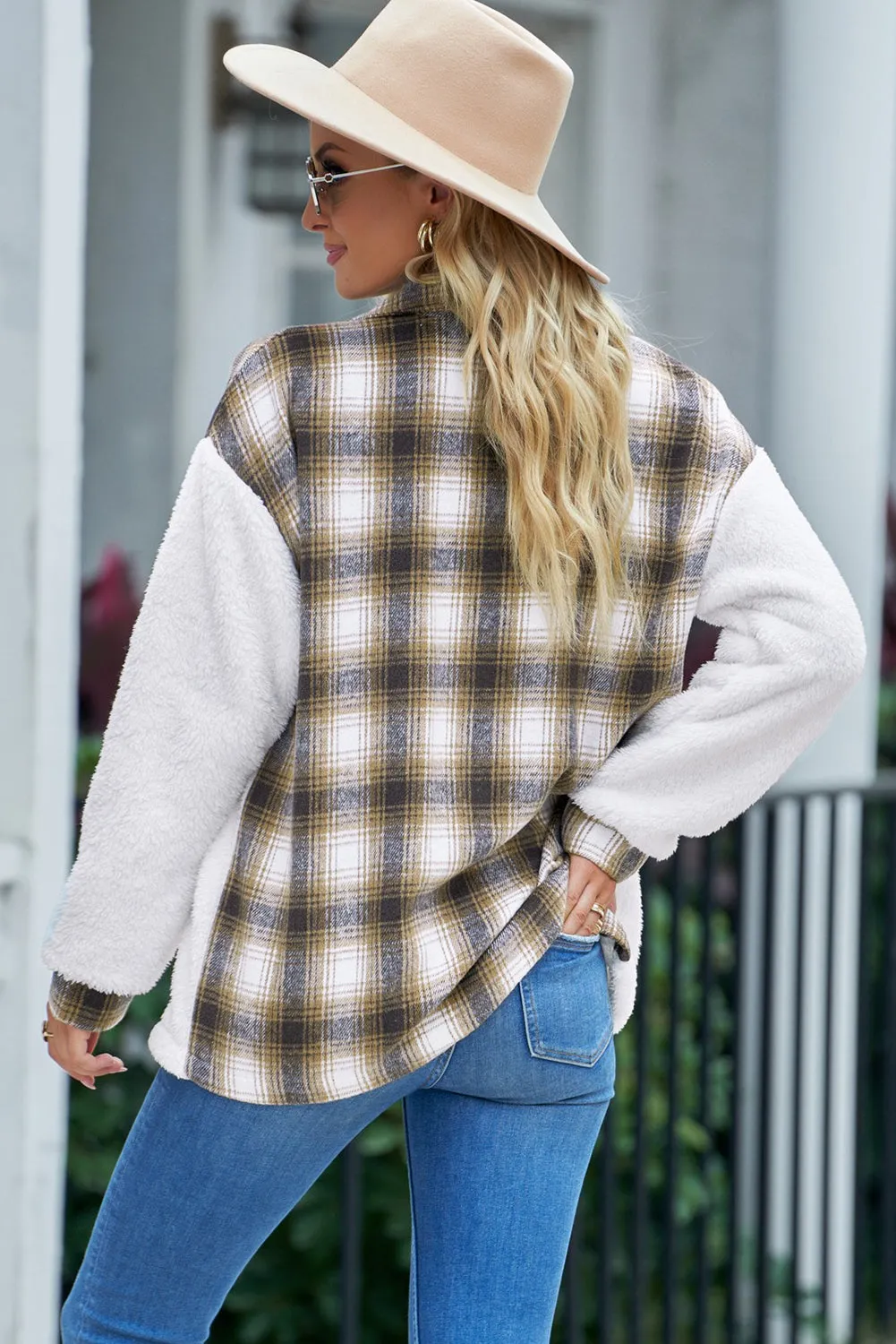 Women's Button Down Pocket Coat Plaid Shacket