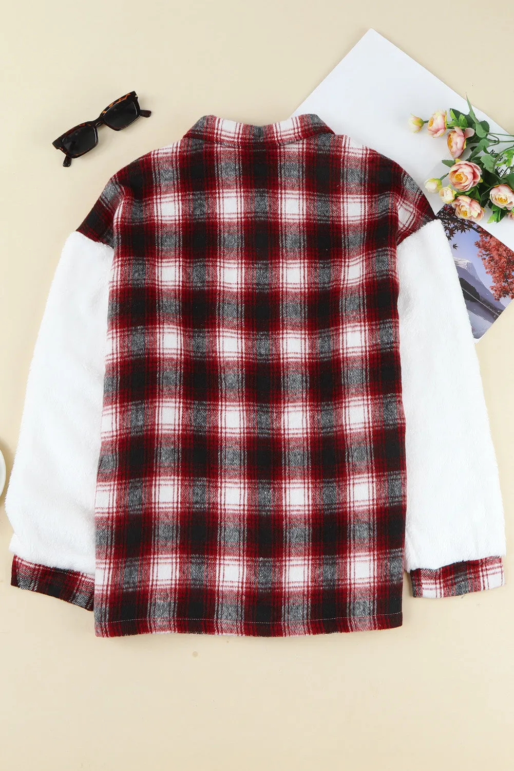 Women's Button Down Pocket Coat Plaid Shacket